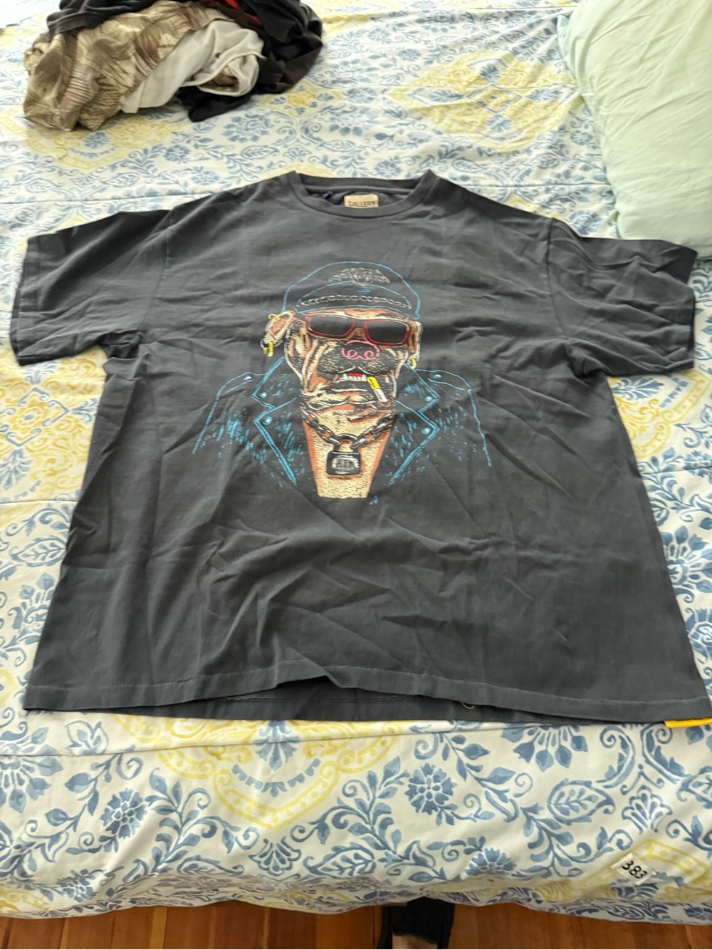 Gallery Dept Biker Dog Black Short Sleeve Tee with Neon Graphic